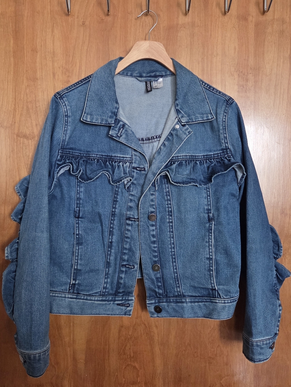 Denim Ruffle-Trim Jacket - Blue